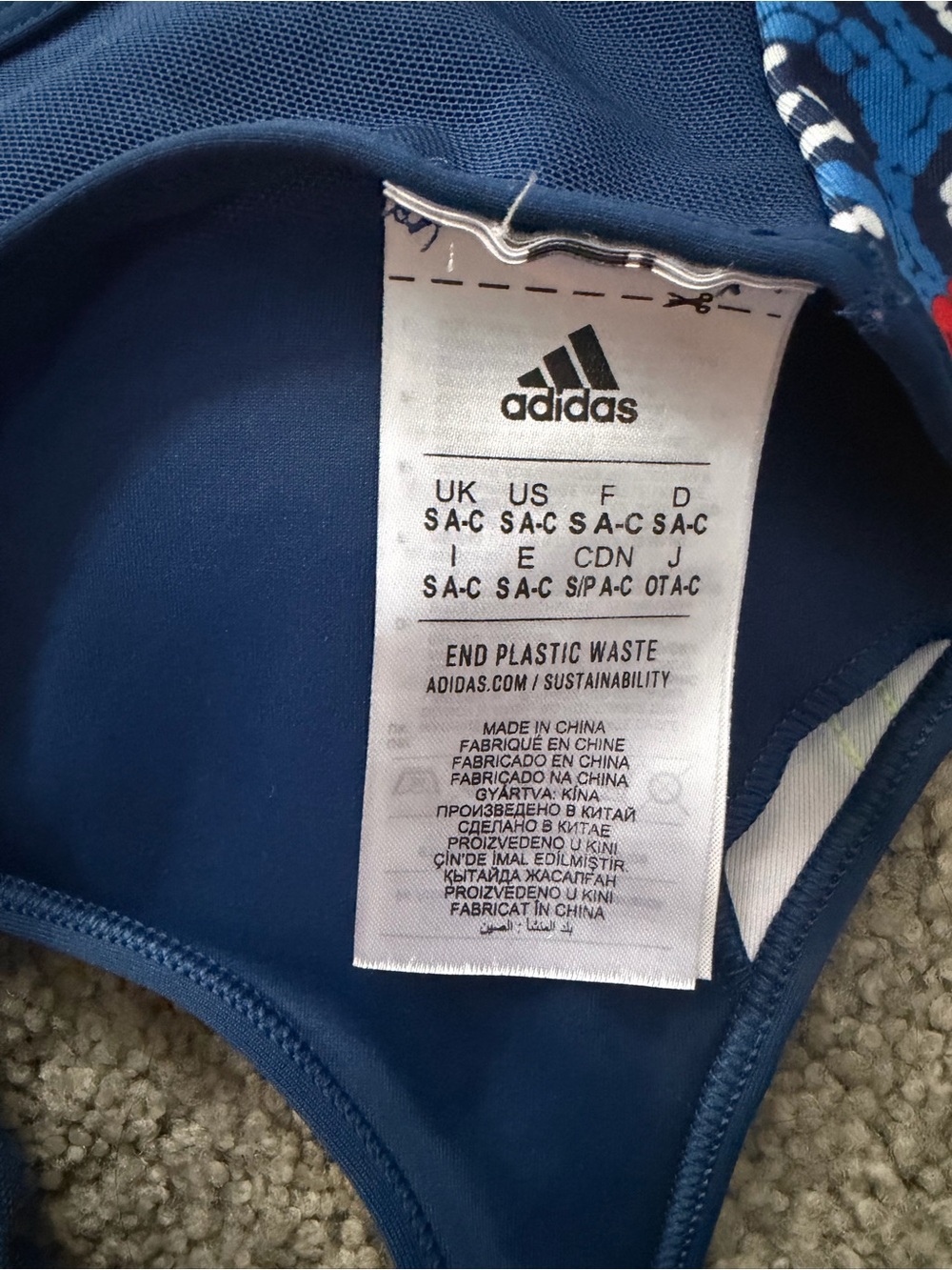 adidas Navy Multicolor Graphic Racerback Sports Bra - Picture 2 of 3